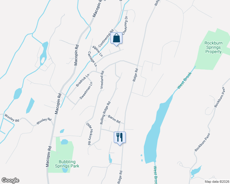 map of restaurants, bars, coffee shops, grocery stores, and more near 42 Rolling Ridge Road in West Milford