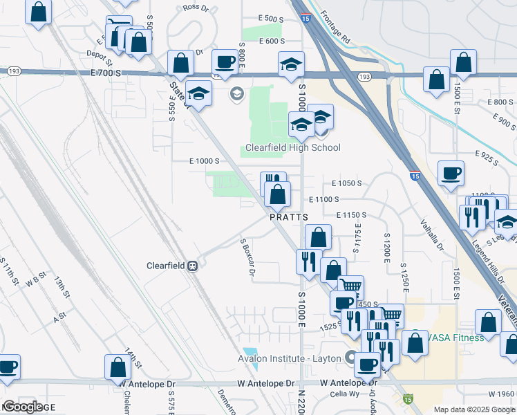 map of restaurants, bars, coffee shops, grocery stores, and more near 1120 State Street in Clearfield