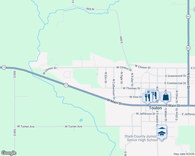 map of restaurants, bars, coffee shops, grocery stores, and more near 411 North Oak Street in Toulon
