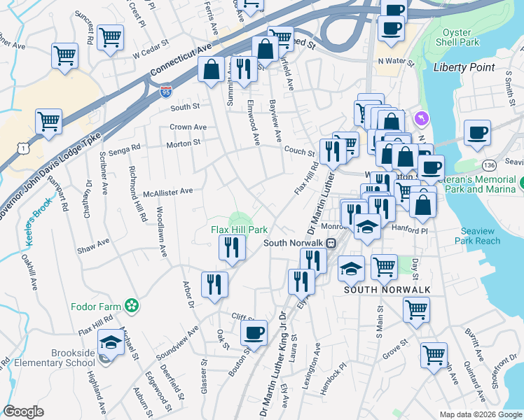 map of restaurants, bars, coffee shops, grocery stores, and more near 8 Taylor Avenue in Norwalk