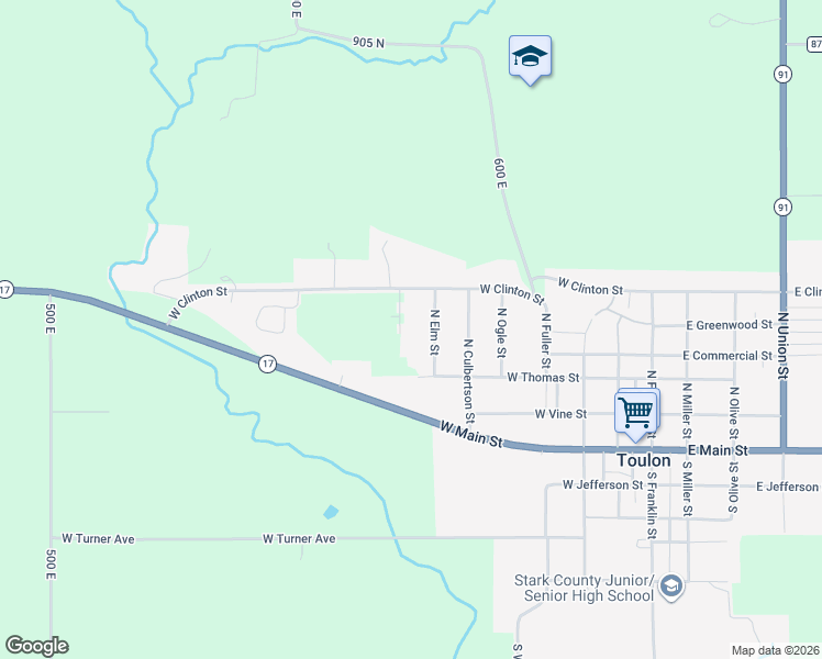 map of restaurants, bars, coffee shops, grocery stores, and more near 411 North Oak Street in Toulon