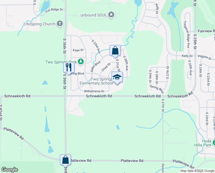 map of restaurants, bars, coffee shops, grocery stores, and more near 3214 Wilhelminia Drive in Bellevue