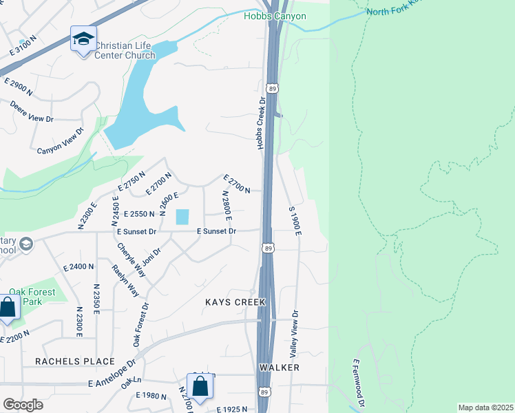 map of restaurants, bars, coffee shops, grocery stores, and more near 2569 North 2900 East in Layton