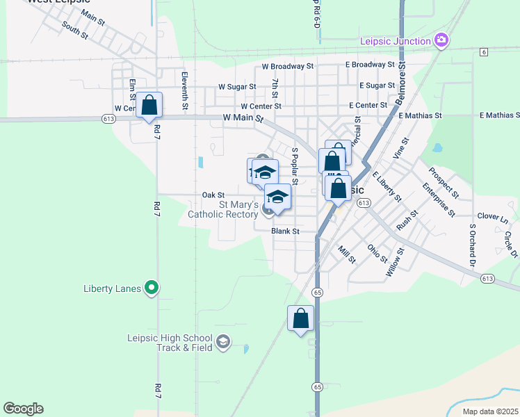 map of restaurants, bars, coffee shops, grocery stores, and more near 318 State Street in Leipsic