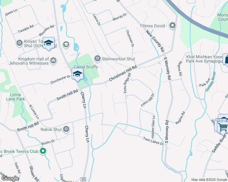 map of restaurants, bars, coffee shops, grocery stores, and more near 11 Alpha Lane in Airmont