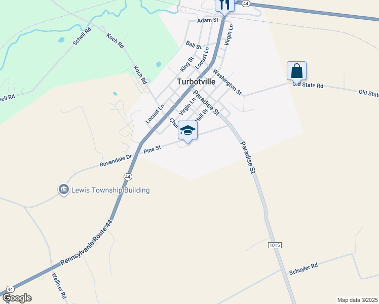 map of restaurants, bars, coffee shops, grocery stores, and more near 301 Pine Street in Turbotville
