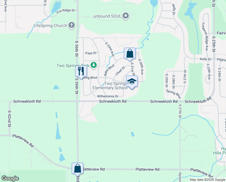 map of restaurants, bars, coffee shops, grocery stores, and more near 3214 Wilhelminia Drive in Bellevue