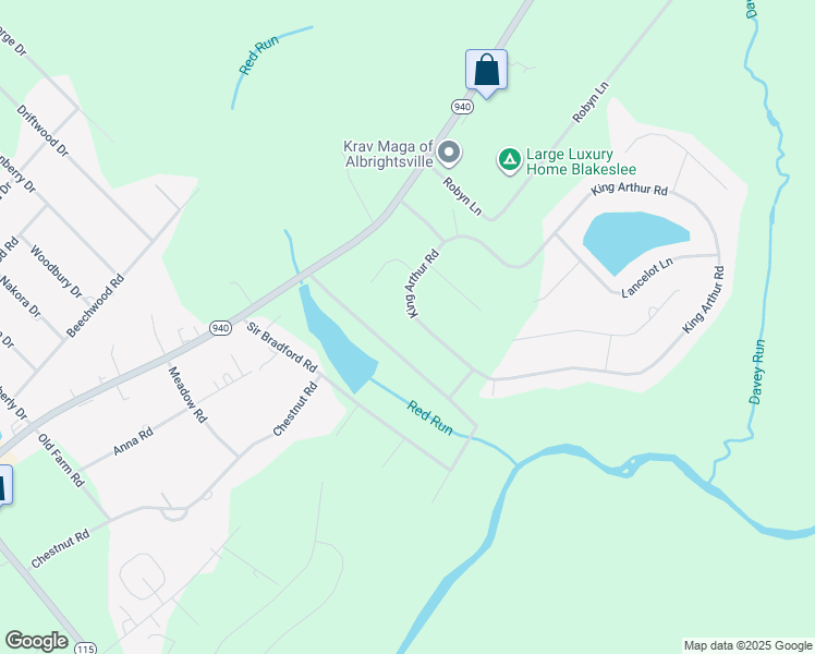 map of restaurants, bars, coffee shops, grocery stores, and more near 417 King Arthur Road in Blakeslee