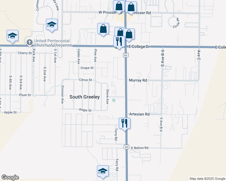 map of restaurants, bars, coffee shops, grocery stores, and more near 200 Country West Road in Cheyenne
