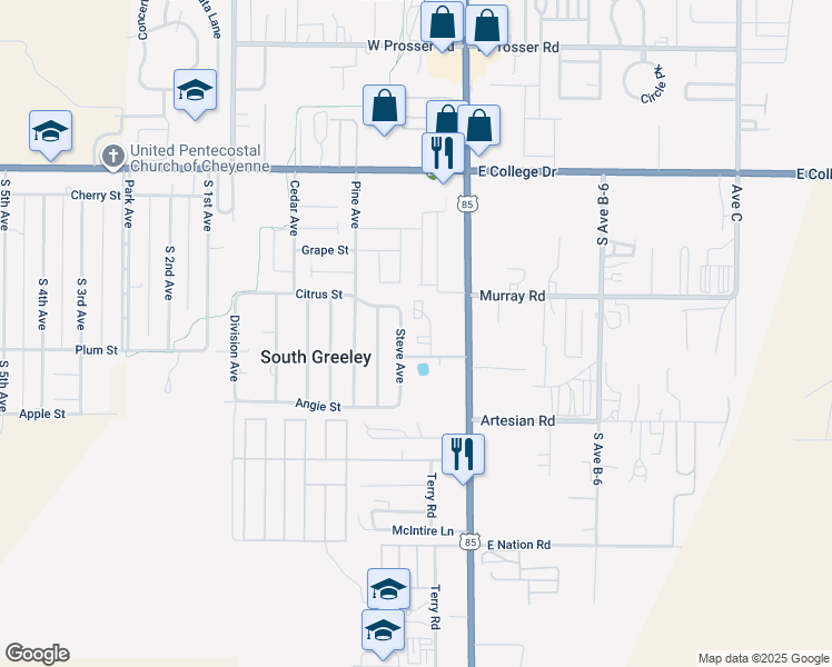 map of restaurants, bars, coffee shops, grocery stores, and more near 200 Country West Road in Cheyenne