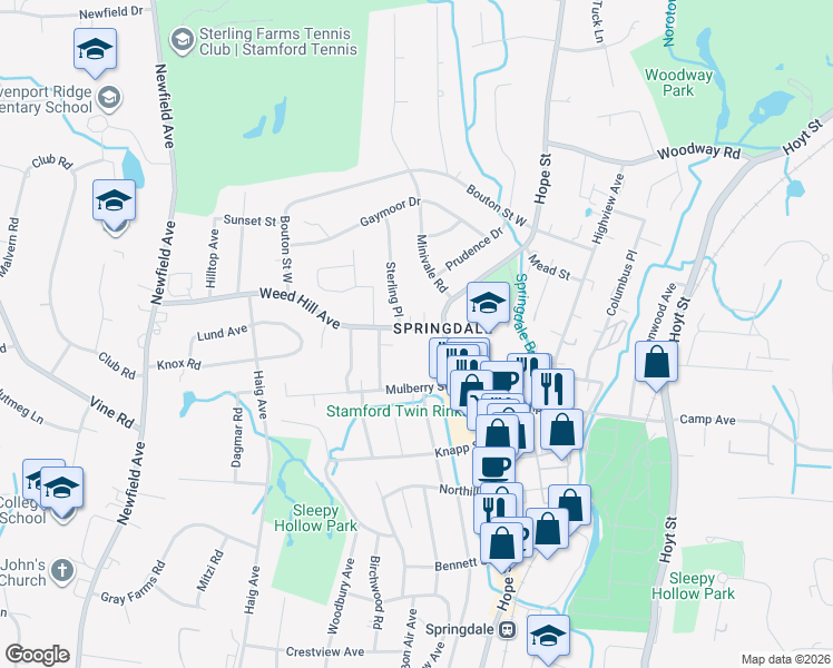 map of restaurants, bars, coffee shops, grocery stores, and more near 1136 Hope Street in Stamford