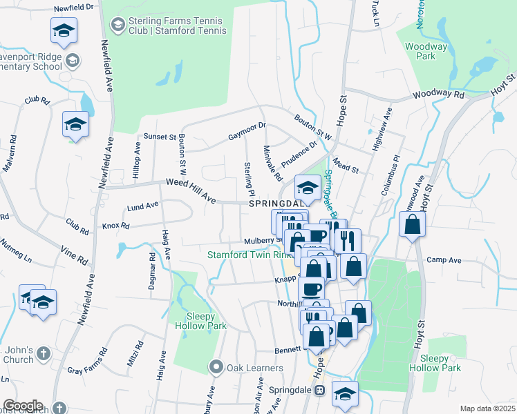 map of restaurants, bars, coffee shops, grocery stores, and more near 1136 Hope Street in Stamford