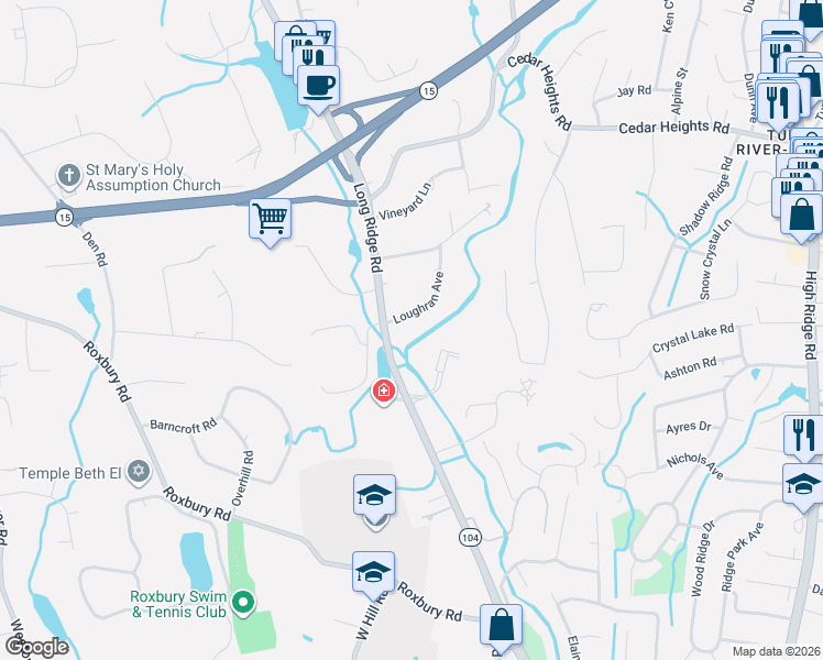 map of restaurants, bars, coffee shops, grocery stores, and more near 811 Long Ridge Road in Stamford