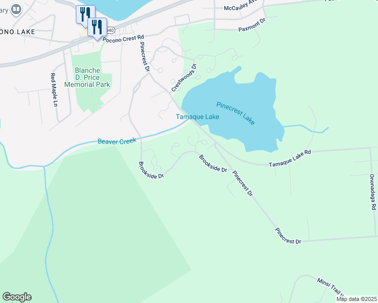 map of restaurants, bars, coffee shops, grocery stores, and more near Brookside Drive in Blakeslee