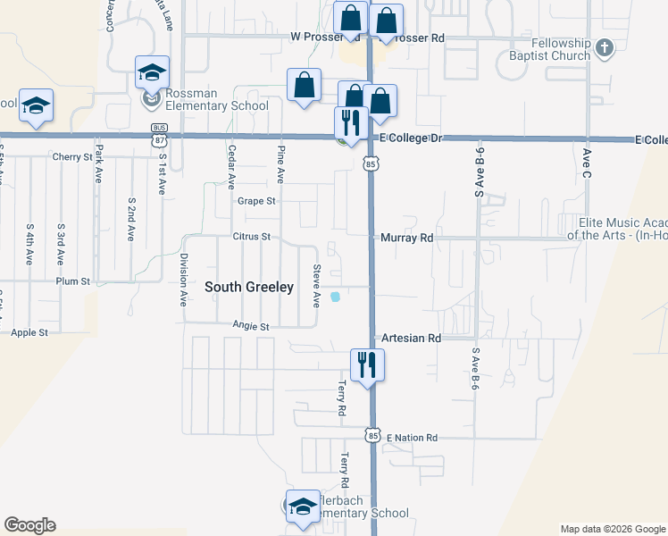 map of restaurants, bars, coffee shops, grocery stores, and more near 200 Country West Road in Cheyenne