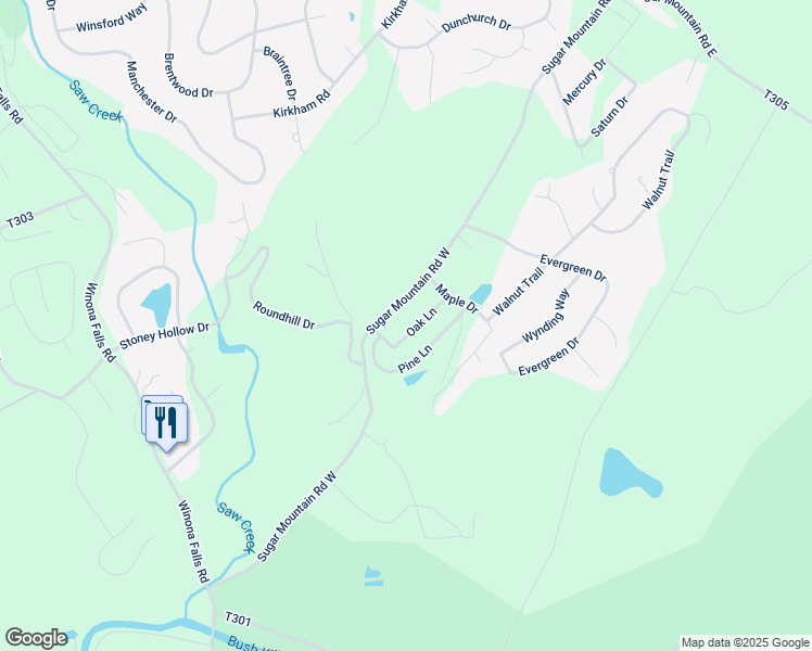 map of restaurants, bars, coffee shops, grocery stores, and more near 4120 Oak Lane in Bushkill
