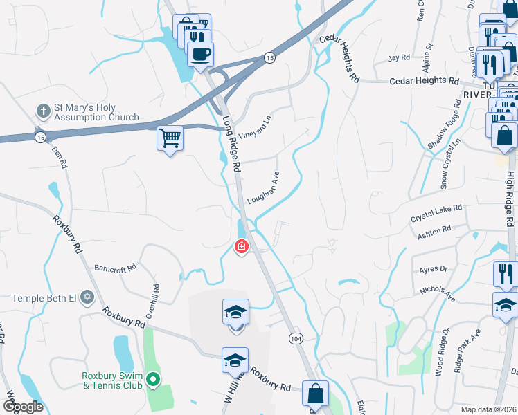 map of restaurants, bars, coffee shops, grocery stores, and more near 811 Long Ridge Road in Stamford