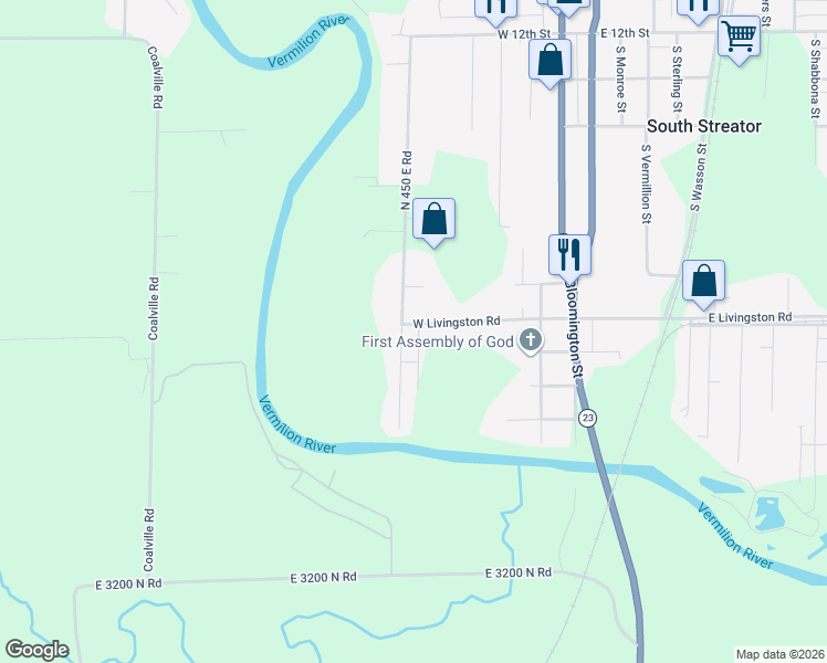 map of restaurants, bars, coffee shops, grocery stores, and more near 329 West Livingston Road in Streator