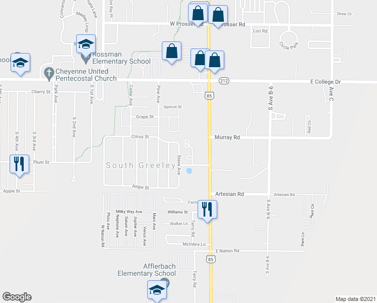 map of restaurants, bars, coffee shops, grocery stores, and more near 214 Country West Road in Cheyenne