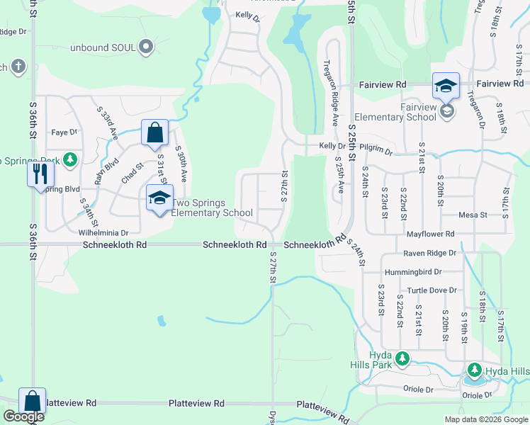 map of restaurants, bars, coffee shops, grocery stores, and more near 2709 Mesa Street in Bellevue