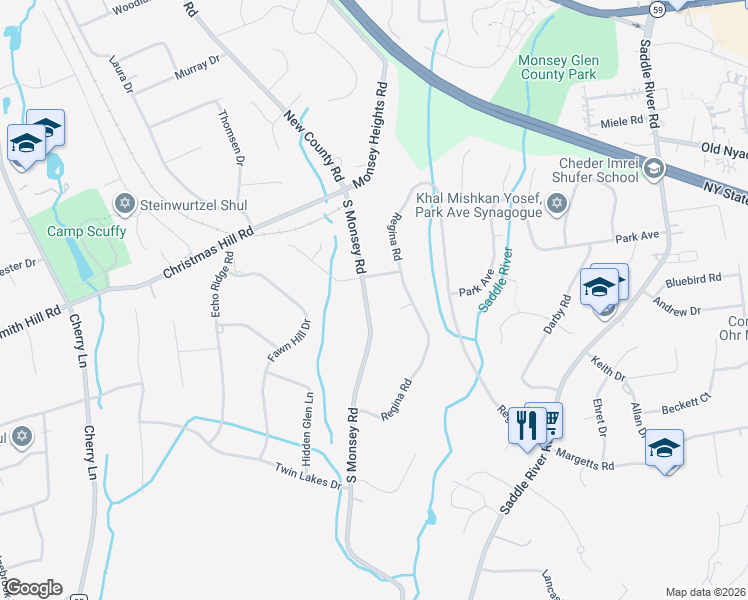 map of restaurants, bars, coffee shops, grocery stores, and more near 14 County Road 81 in Airmont