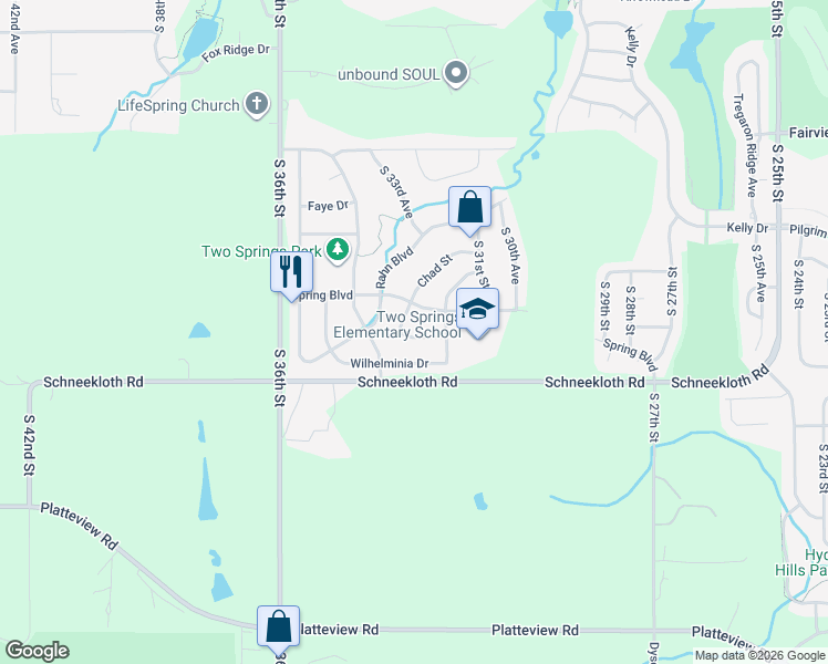 map of restaurants, bars, coffee shops, grocery stores, and more near 3220 Chad Avenue in Bellevue