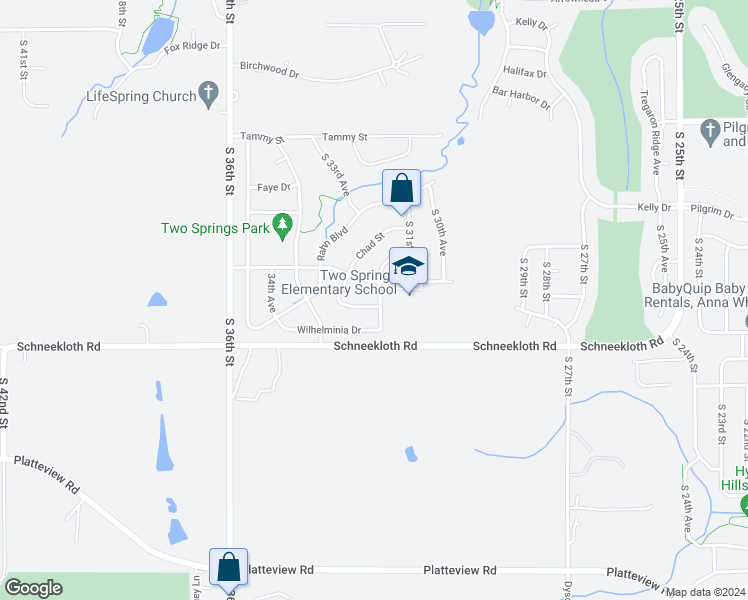 map of restaurants, bars, coffee shops, grocery stores, and more near 3204 Chad Avenue in Bellevue