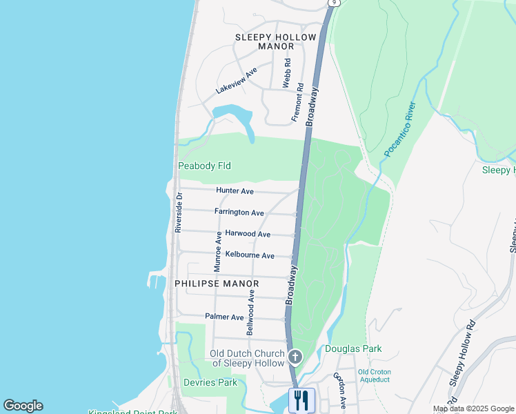 map of restaurants, bars, coffee shops, grocery stores, and more near 148 Hunter Avenue in Sleepy Hollow