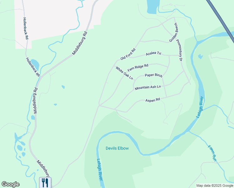 map of restaurants, bars, coffee shops, grocery stores, and more near Fern Ridge Road in White Haven