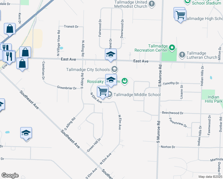 map of restaurants, bars, coffee shops, grocery stores, and more near 484 East Avenue in Tallmadge