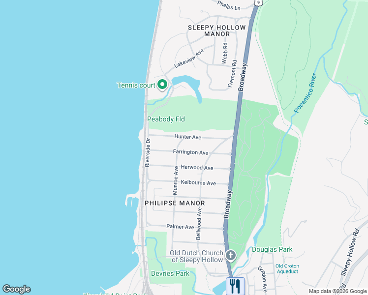 map of restaurants, bars, coffee shops, grocery stores, and more near 554 Munroe Avenue in Sleepy Hollow