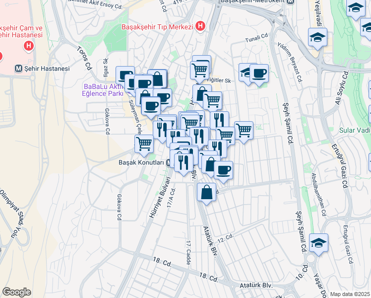 map of restaurants, bars, coffee shops, grocery stores, and more near TÜMSAN 2. Kısım Sanayi Sitesi in Başakşehir