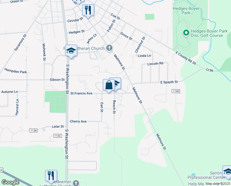 map of restaurants, bars, coffee shops, grocery stores, and more near 175 Saint Francis Avenue in Tiffin