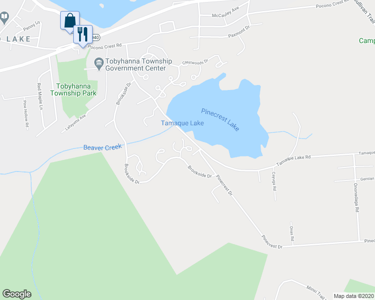 map of restaurants, bars, coffee shops, grocery stores, and more near Nawakwa Road in Long Pond