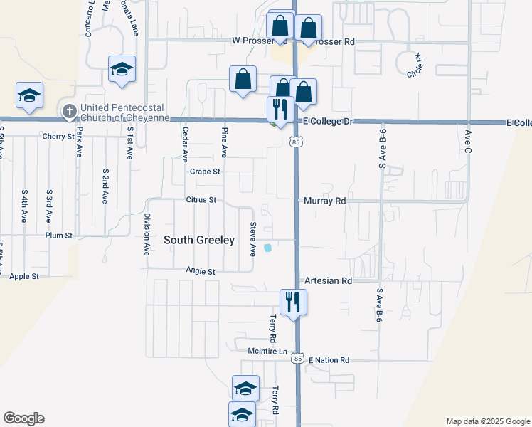 map of restaurants, bars, coffee shops, grocery stores, and more near 222 Country West Road in Cheyenne