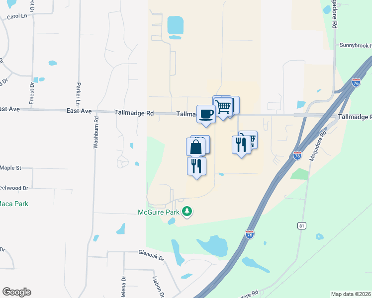 map of restaurants, bars, coffee shops, grocery stores, and more near 124 Tallmadge Road in Kent