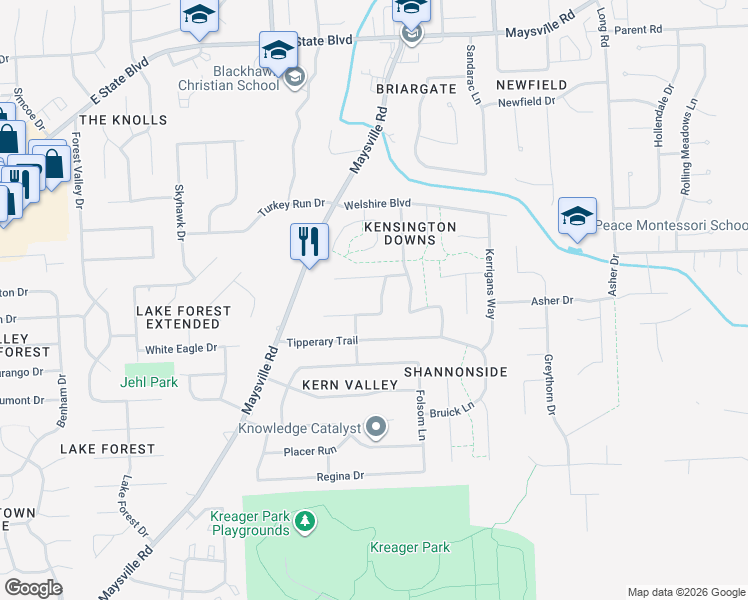 map of restaurants, bars, coffee shops, grocery stores, and more near 7608 Greymoor Drive in Fort Wayne
