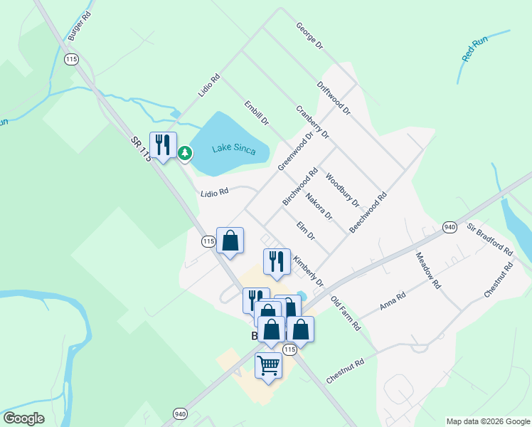 map of restaurants, bars, coffee shops, grocery stores, and more near 6 Redwood Rd in Blakeslee