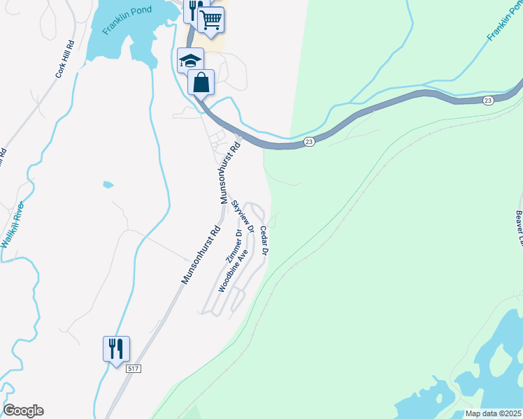 map of restaurants, bars, coffee shops, grocery stores, and more near 142 Sunrise Drive in Franklin