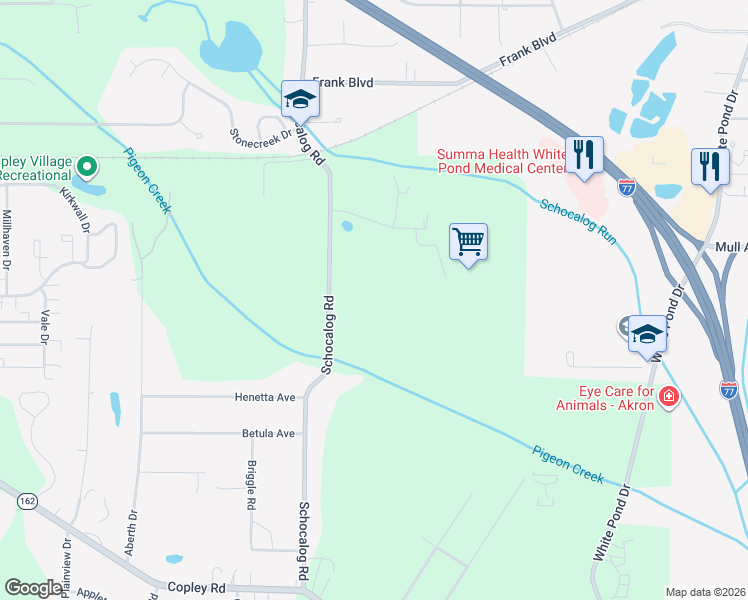 map of restaurants, bars, coffee shops, grocery stores, and more near 937 Schocalog Road in Akron