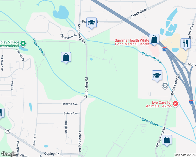 map of restaurants, bars, coffee shops, grocery stores, and more near 937 Schocalog Road in Akron