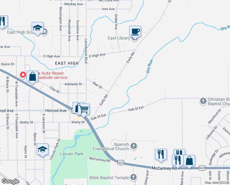 map of restaurants, bars, coffee shops, grocery stores, and more near 161 Early Road in Youngstown