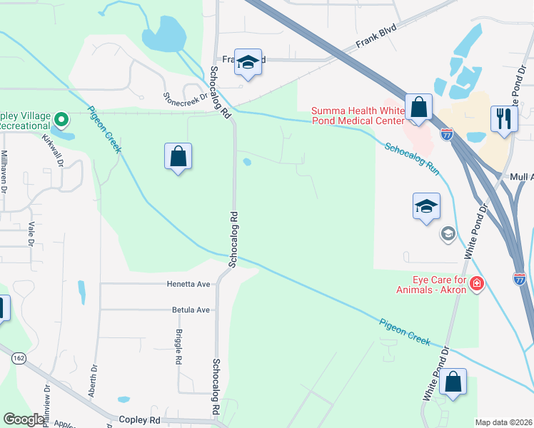 map of restaurants, bars, coffee shops, grocery stores, and more near 937 Schocalog Road in Akron