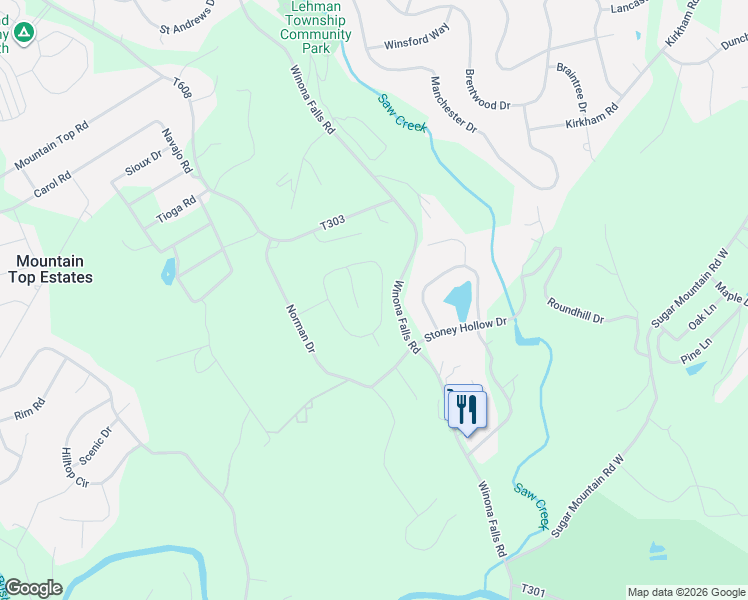 map of restaurants, bars, coffee shops, grocery stores, and more near Acorn Circle in East Stroudsburg