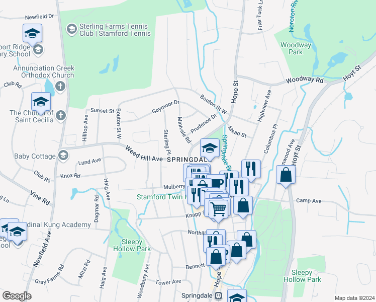 map of restaurants, bars, coffee shops, grocery stores, and more near in Stamford