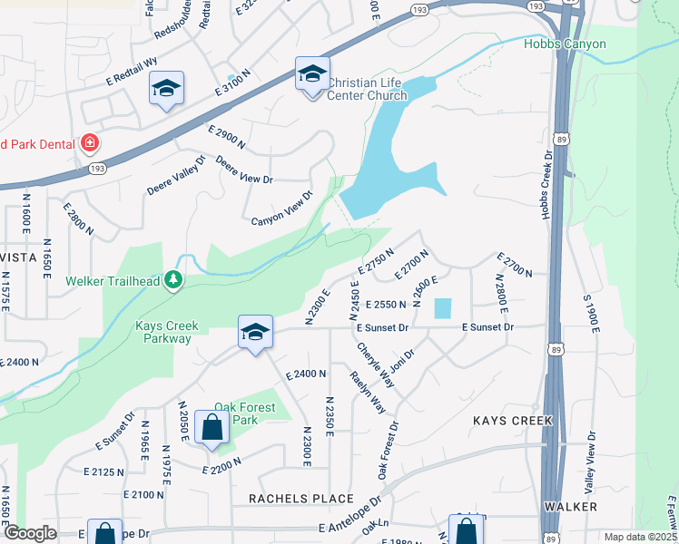 map of restaurants, bars, coffee shops, grocery stores, and more near 2435 East 2750 North in Layton