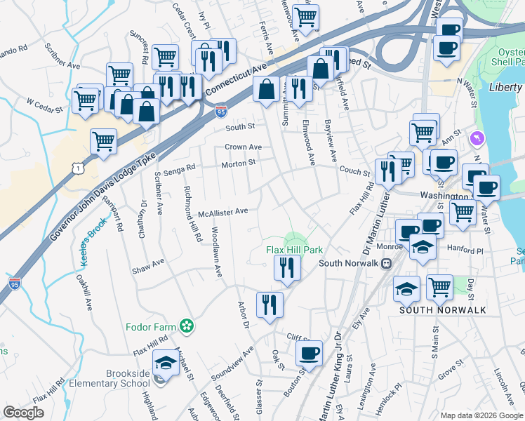 map of restaurants, bars, coffee shops, grocery stores, and more near 3 Hollow Tree Road in Norwalk