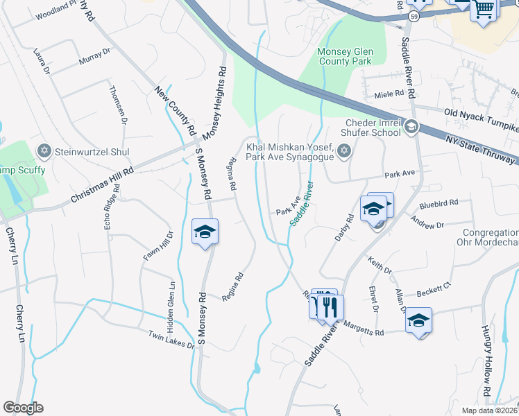 map of restaurants, bars, coffee shops, grocery stores, and more near 31 Regina Rd in Airmont