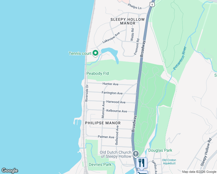 map of restaurants, bars, coffee shops, grocery stores, and more near 554 Munroe Avenue in Sleepy Hollow