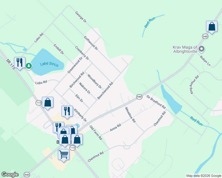 map of restaurants, bars, coffee shops, grocery stores, and more near 15 Beechwood Road in Blakeslee